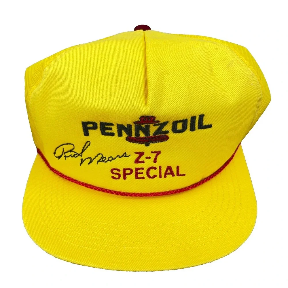 Vintage Pennzoil Racing Hat Cap Strap Back Yellow 90s USA Motor Oil K‎ Brand Z-7